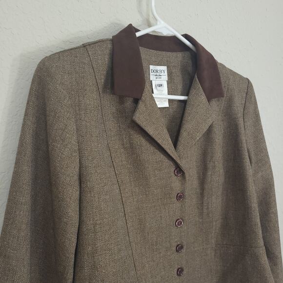 Vintage Cropped Blazer Womens 12 Petite Dorby Brown 80s 90s Preppy Acade… - Picture 8 of 11